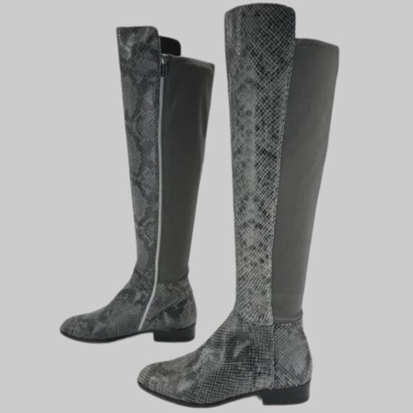 Michael Kors Bromley Gray Snake Print Leather Over-the-Knee Boots - Picture 2 of 10